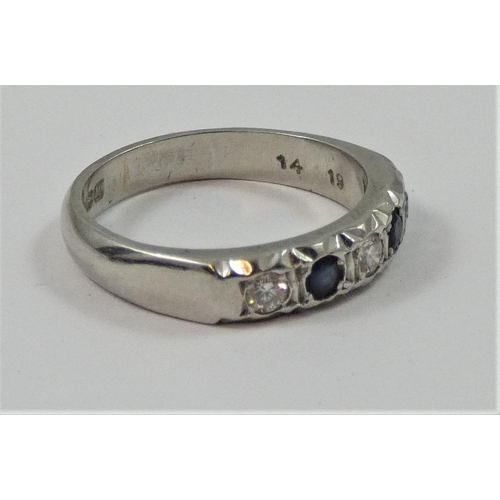 89 - A platinum, sapphire and diamond half eternity ring, set with brilliant cut stones, size K, weight 5... 