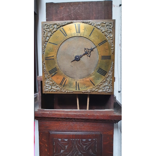 440 - Gilbert Kidd, Malton a 30 hour oak longcase clock, the brass dial with only hour hand, signed, the m... 