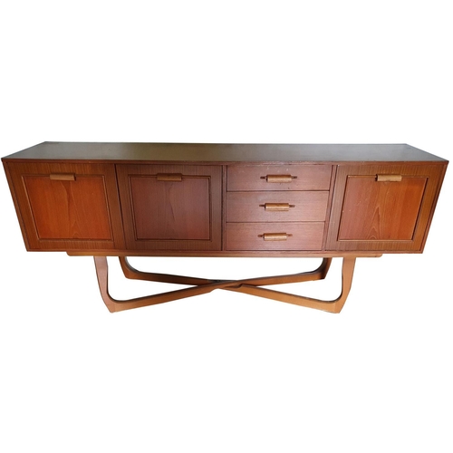 495 - A teak sideboard probably by Beithcraft or Beautility, drinks cupboard, c.1960's, 3 drawers, 2 x cup... 