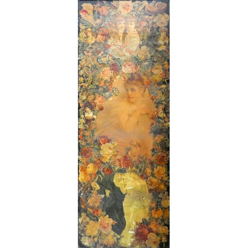 462 - An Edwardian mahogany framed decoupage three fold screen, each panel decorated with various scenes, ... 