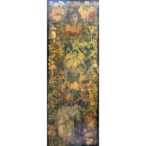 462 - An Edwardian mahogany framed decoupage three fold screen, each panel decorated with various scenes, ... 