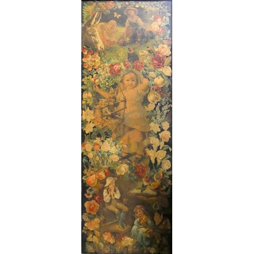 462 - An Edwardian mahogany framed decoupage three fold screen, each panel decorated with various scenes, ... 