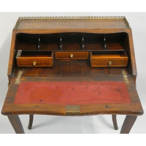 468 - An Edwardian rosewood and inlaid Bonheur du Jour, the fall front with floral inlay, opening to revea... 