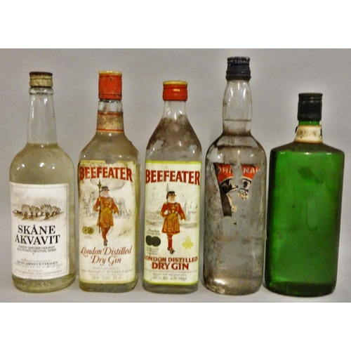 264 - Beefeater London distilled dry gin, 75cl x 2, Burnetts White Satin gin, 75cl x 1, Skane Akvavit, 75c... 