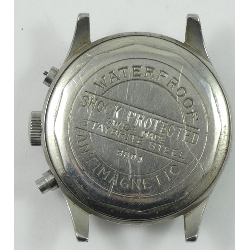 162 - Agir Watch, a stainless steel manual wind chronograph wristwatch, circa 1950's, the off white dial w... 