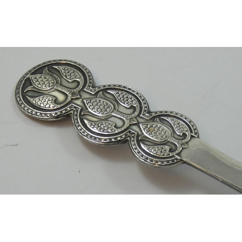 14 - Georg Jensen, two acorn pattern tea spoons, London import 1928, a Danish silver caddy spoon, by Munc... 