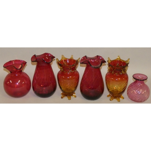 304 - Six Victorian Cranberry glass vases, tallest height 23cm (6).