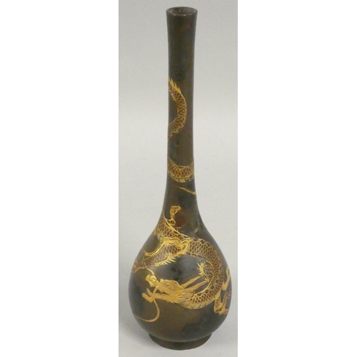 353 - A Japanese Meiji period bronze vase, of baluster form with applied gilt lacquer dragon, height 30 cm... 