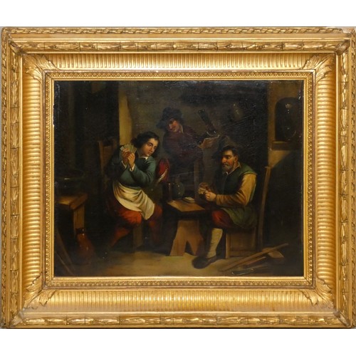 396 - Continental School, 19th century, card game in a hostelry, oil on tin, unsigned, 20 x 25 cm.