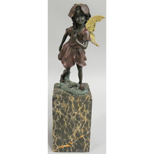 252 - After Milo, a cold painted bronze of a fairy, raised on a marble base, 30 cm.