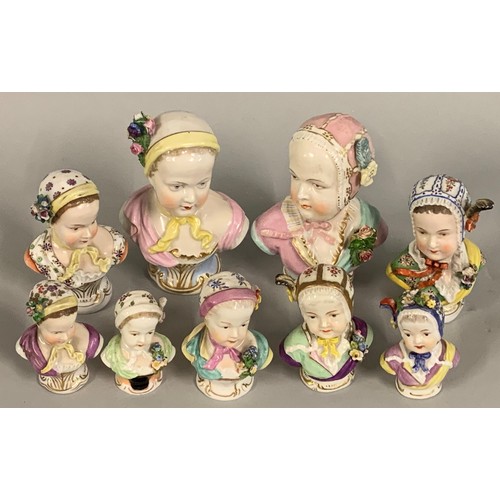 342 - Four pairs of 19th century Continental busts of children, modelled after J. J. Kandler for Meissen, ... 