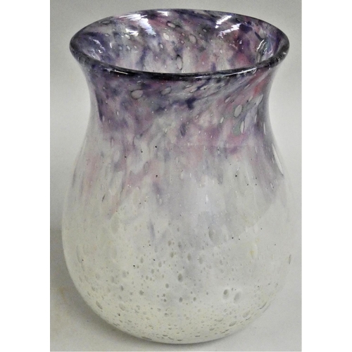 311 - An unusual Art Glass droplet effect vase with flared rim, decorated in splashes of pinks and purples... 