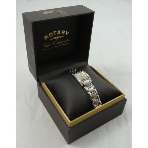 158 - A Rotary stainless steel and gilt metal ladies quartz wristwatch, c. 2012, with crystal set bezel, g... 