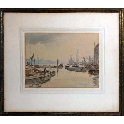 393 - Daryl Lindsay (20th century), The Thames from Wapping, signed and dated '32, watercolour, 26 x 36 cm... 