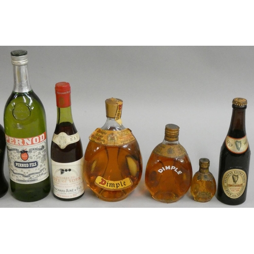 262 - Haig Dimple, 1 and 1/2 bottles, plus a miniature, Pernod 1 lt, 1959 Guinness, Kirsberry, City of Yor... 