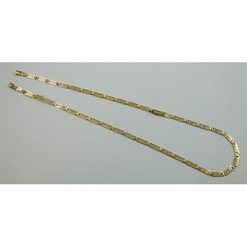 141 - A gold fancy Greek Key pattern necklace, stamped 585, weight 14.5 gms.