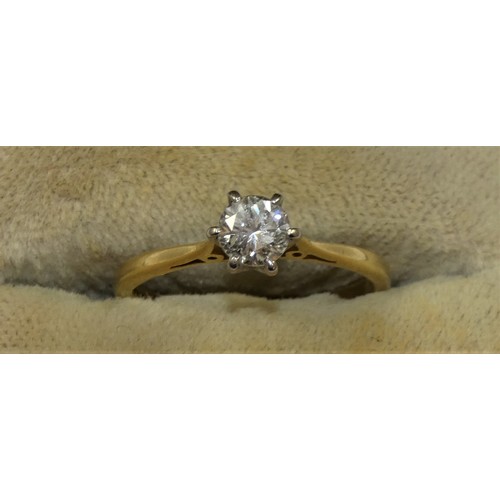 132 - An 18ct gold single stone diamond ring, claw set with a brilliant cut stone, estimated to weigh 0.45... 