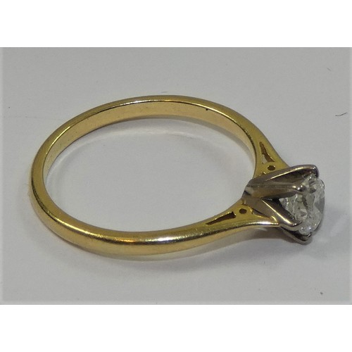 132 - An 18ct gold single stone diamond ring, claw set with a brilliant cut stone, estimated to weigh 0.45... 