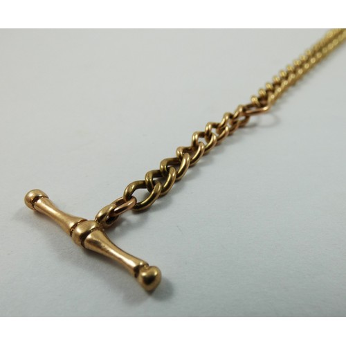 144 - A 9k rose gold curb link bracelet, with T bar, weight 15 gms.