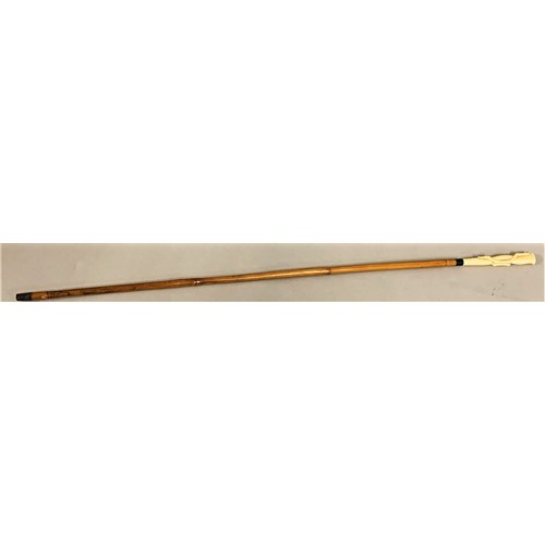 235A - An early 20th century ivory topped bamboo cane, the handle carved and initialled M.P.R., length 88 c... 