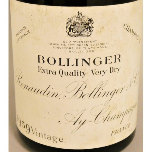 296 - Bollinger Renaudin Extra Champagne, 1959, 75cl together with a wicker wine carrier.