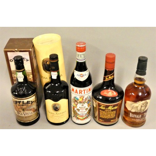 259 - Buffalo Trace straight Whiskey 70cl,  together with a litre bottle of Tia Maria, Boa Vista special r... 