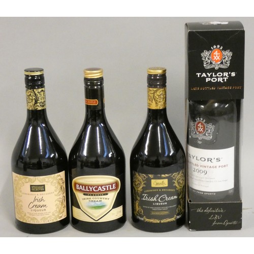 260 - Taylor's Vintage Port, 2009 (boxed) with three bottles of Irish Cream liqueur. (4)