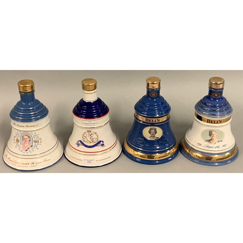 281 - Bells Whisky Commemorative Decanters consisting of, The Queen Mother ninetieth and 100th Birthday, t... 