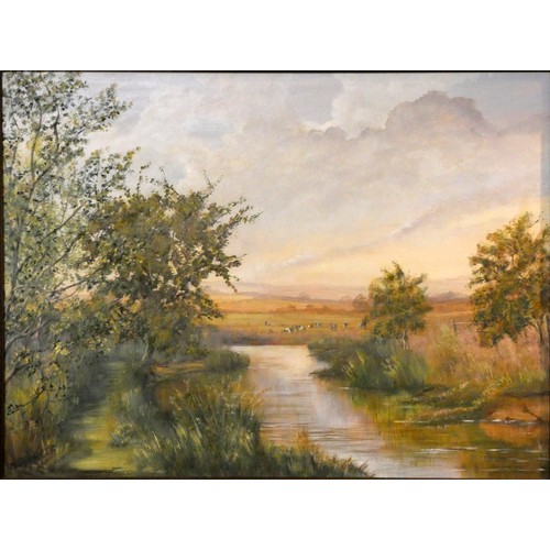 406 - Marjorie Spencer, (20th century), Driffield Trout Stream, oil on board, signed, 52 x 70 cm.