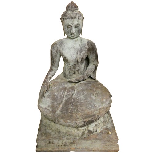 383 - A large seated Buddha, raised on a square base, probably a copy of an early Javanese Buddha from aro... 