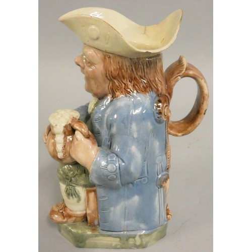 348 - An 18th century Ralph Wood pearlware Toby Jug, with foaming mug, decorated with a blue coat and gree... 