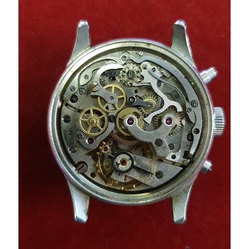 162 - Agir Watch, a stainless steel manual wind chronograph wristwatch, circa 1950's, the off white dial w... 