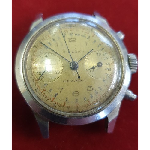 162 - Agir Watch, a stainless steel manual wind chronograph wristwatch, circa 1950's, the off white dial w... 