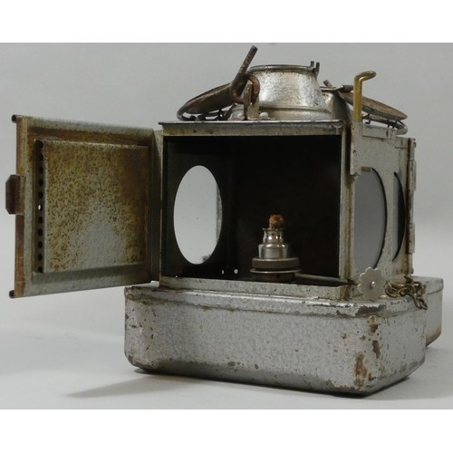 252 - Two rectangular silver painted signal lamps with burners (2).