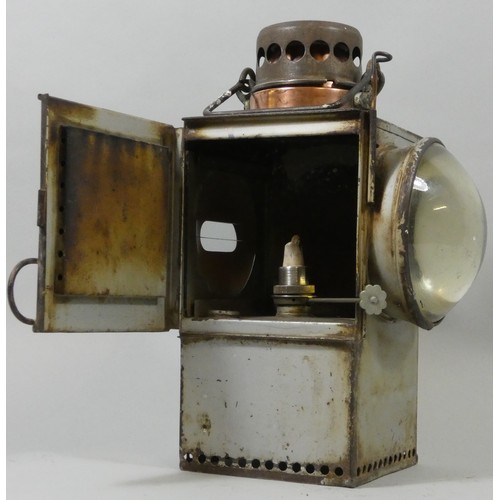 256 - A large SR copper topped silver painted signal lamp, with burner.