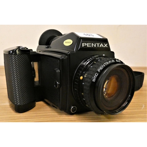 103 - A Pentax 645 camera with F8 75 mm lens.