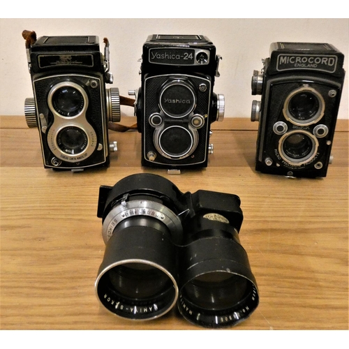 104 - A Yashica 24 camera, a Shanghai camera, a Microcord MPP camera and a Mamiya-Sekor double lens (4).