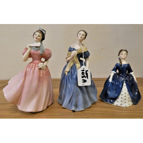 105A - Three Royal Doulton figurines, Debbie, HN 2385, Adrienne, HN 2304 and Camellia, HN 2222 (3).