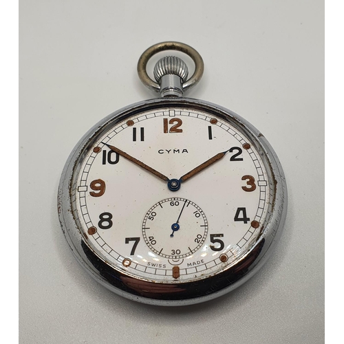 140 - Cyma, a chrome plated G.S.T.P. military keyless wind pocket watch, the 15 jewel movement numbered 39... 