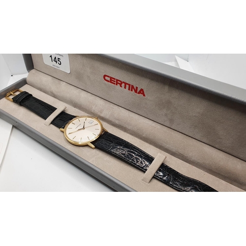 145 - A gold Certina quartz date wristwatch, EOL 115.9299.68, case