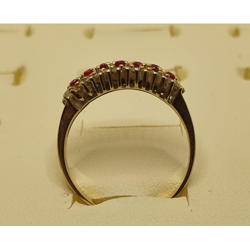 160 - A 585 standard gold red and white stone ring, size Q, 3 gms.