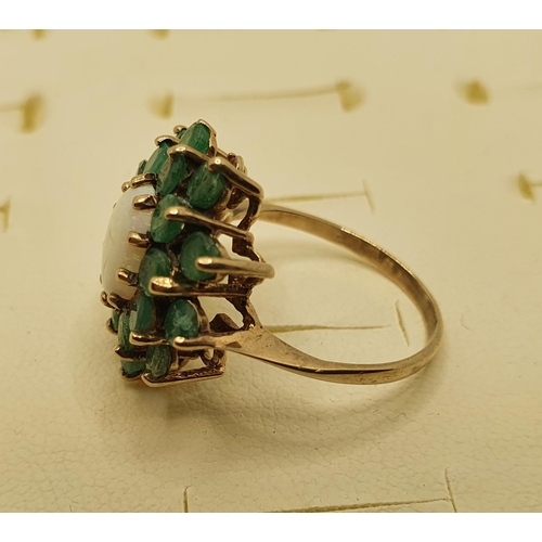 187 - A 9ct gold opal and emerald cluster ring, 3 gms, size M1/2.