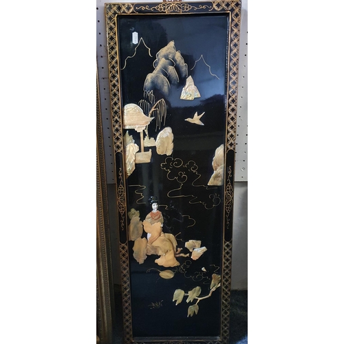 270 - An oak framed Victorian etched wall mirror. 73 x 52cm together with a pair of gilt framed prints 105... 