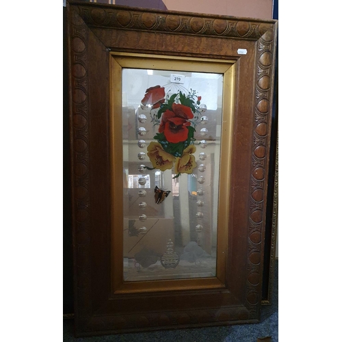 270 - An oak framed Victorian etched wall mirror. 73 x 52cm together with a pair of gilt framed prints 105... 