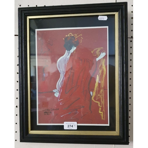 274 - A framed water colour 'Geisha Relaxed' inscribed 'Debbie Kirby 2013' together with an oriental colou... 