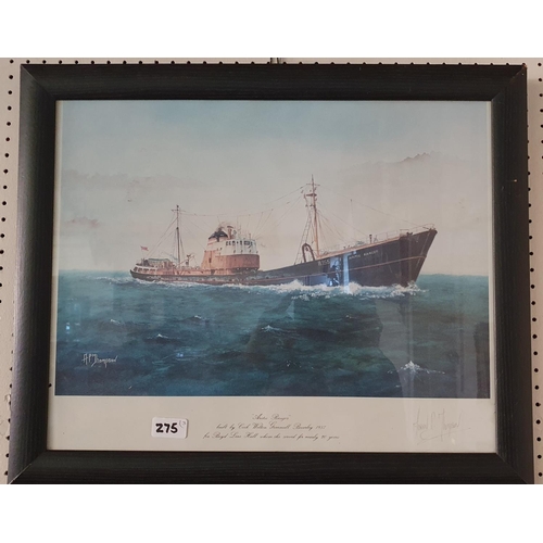 275 - Len Russell, G.S. Forester, watercolour of a trawler, dated 1989, a signed print after Adrian P Thom... 