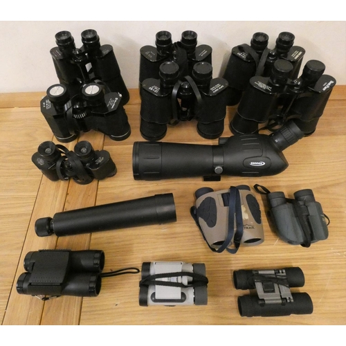 63 - Twelve pairs of binoculars, to include Bell & Howell, Horolux, Zenith and two monocular's.