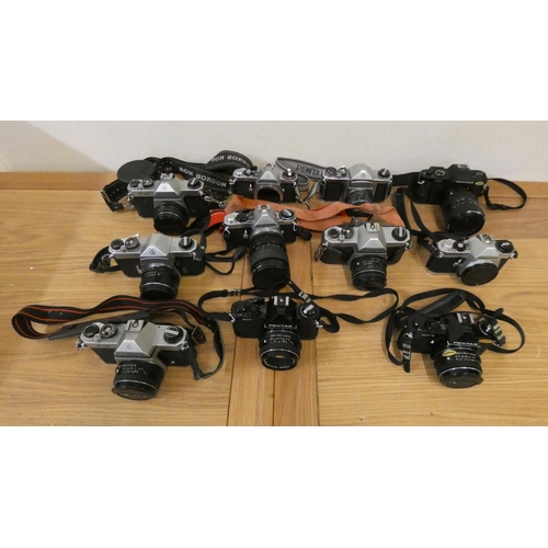 75 - Twelve SLR Pentax camera's, to include Program A, MV1, P30, 2 x MG, MV, 3 x K1000, Spotmatic, S3 and... 