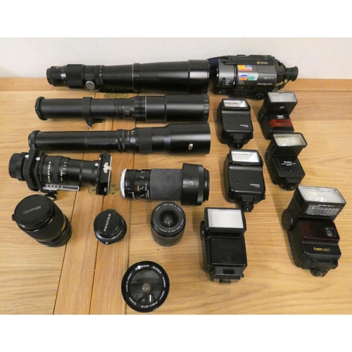 81 - Various lens to include Tamrom SP 60-300, Dollands-S 500, Photax 500, Dufay 500 and other equipment.