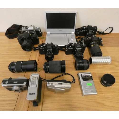 85 - A collection of SLR camera's, to include Canon EOS 750 with 35-70mm lens, Nikon F401 body, Chion CE4... 